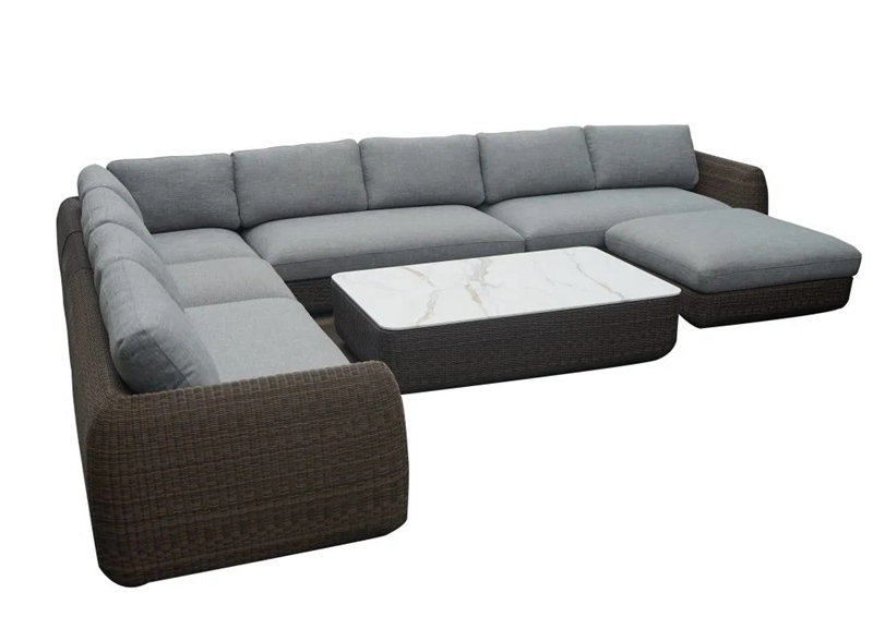 L Shaped Rattan Sofa Set and Coffee Table