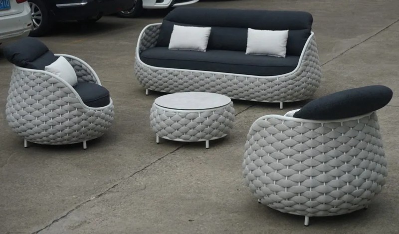 Outdoor Webbing Sofa Set for 3 with Coffee Table